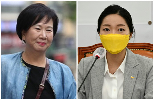 손혜원(왼쪽) 더불어민주당 전 의원과 강민진 청년정의당 대표. 연합뉴스